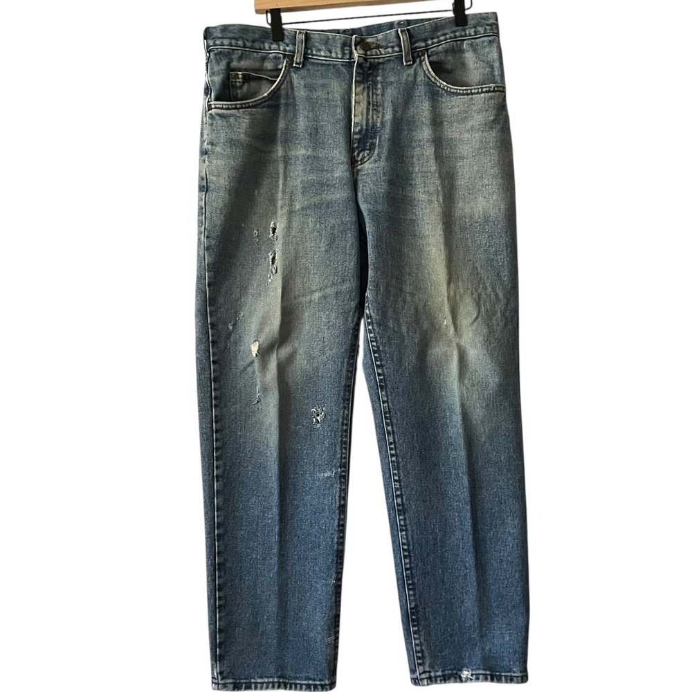 Lee Jeans Mens 36x30 Blue Distressed‎ Denim Pants Rips Grunge Casual Style